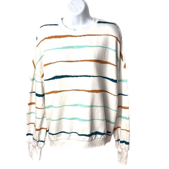 Vintage Y2K Roxy Sweatshirt White Striped Size Extra Large XL Crew Neck - Picture 1 of 4